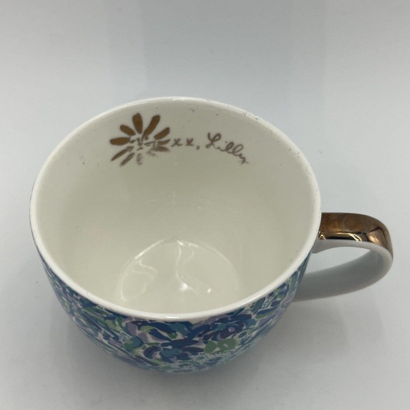 Vintage Lilly Pulitzer 12 oz Tea Cups Blue Floral with Gold Handle - Picture 4 of 8